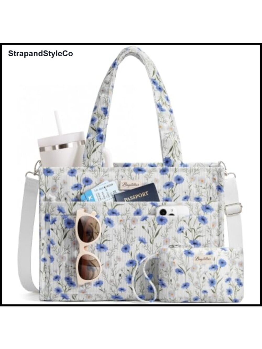 Corduroy Tote Bag with 15 Pockets Laptop Compartment